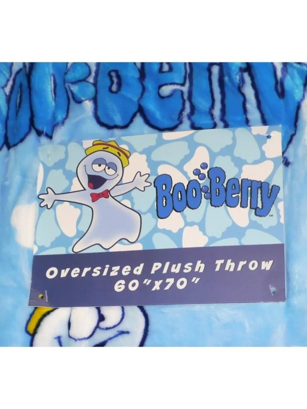 Boo Berry Cereal Ghost Plush Throw Blanket 60x70 Halloween NWT Blue Halloween